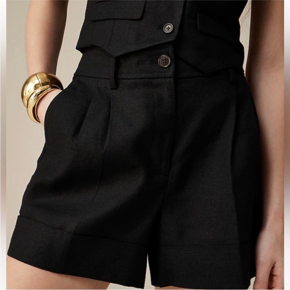 J Crew Women's Demi Pleated Stretch Linen Short Size 12 Black